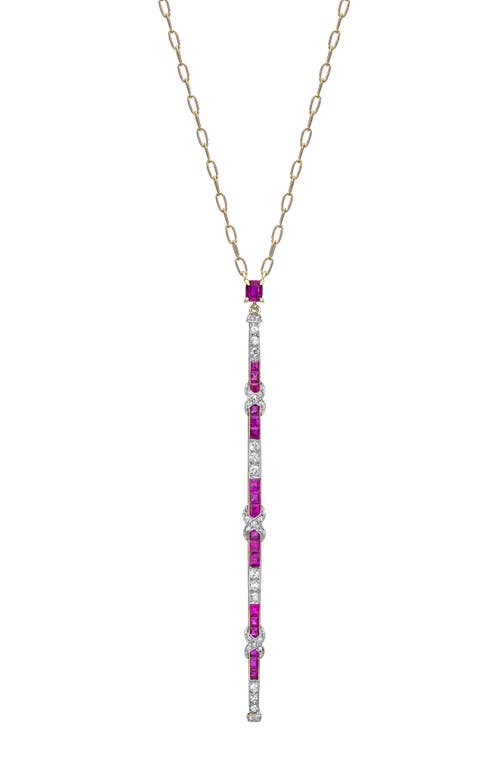 Ruby & Diamond Crisscross Pendant Necklace in Gold/platinum/diamond/ruby