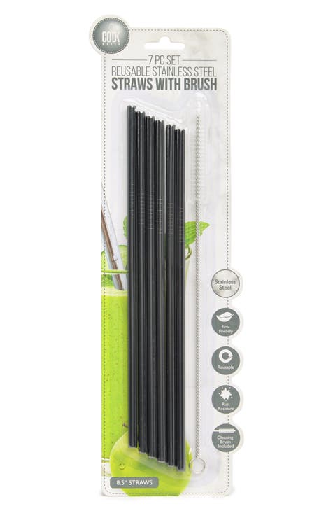 Straight Stainless Steel Reusable Straws with Brush 7-Piece Set