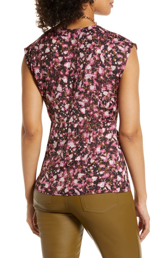 Halogen Twist Front Top In Pink- Black Clouded Floral
