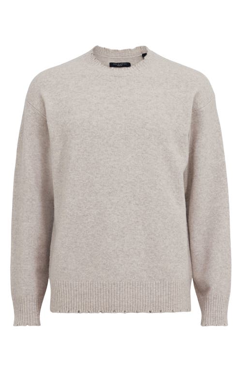 Shop Allsaints Luka Distressed Crewneck Sweater In Boston Taupe