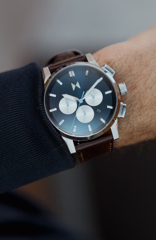 Mvmt Men's Chrono Ii Dark Brown Leather Strap Watch 44mm In Brown Blue