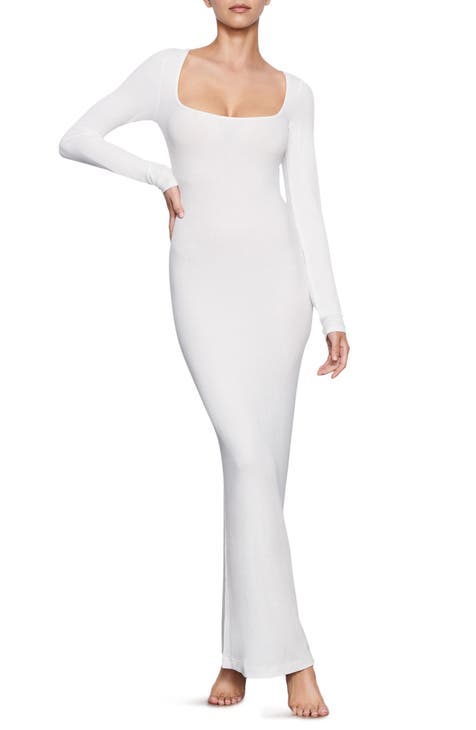 Noelia Textured Jersey Open Back Maxi Dress in Ivory