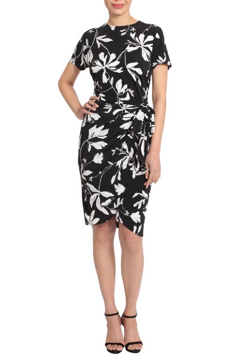 Floral Short Sleeve Ruched Faux Wrap Dress