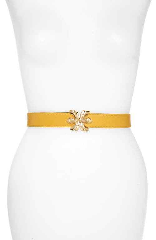 Double Bee Clasp Leather Belt in Yellow