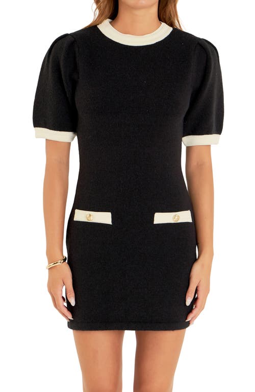 English Factory Contrast Rib Detailed Mini Dress In Black/white