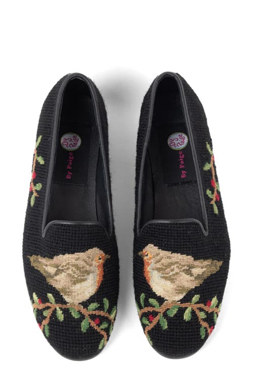 ByPaige Needlepoint Bird Flat in Robin On Black