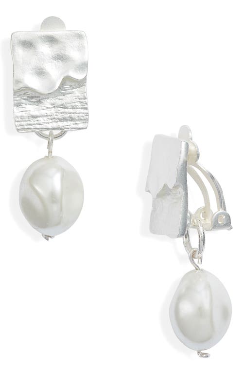 Karine Sultan Pearl Drop Clip-On Earrings in Silver