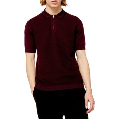 Topman Trim Fit Zip Sweater Polo, Burgundy