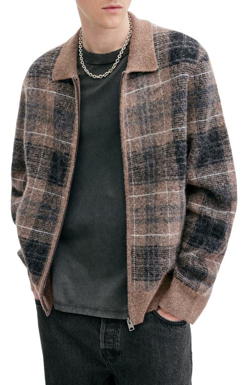 Shop Allsaints Robbie Plaid Zip Cardigan In Yew Brown