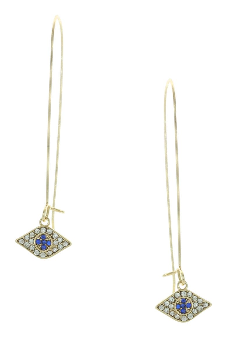 OLIVIA WELLES Ria Pave Evil Eye Long Fishhook Earrings, Main, color, BLUE