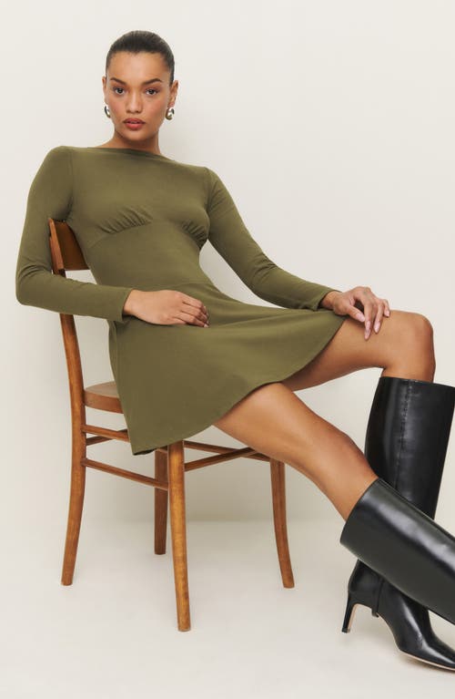 Shop Reformation Melissa Long Sleeve Fit & Flare Dress In Dark Olive