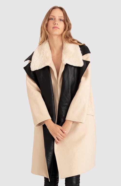 Shop Belle & Bloom Watch Me Go Oversized Leather Trimmed Coat In Pale Oat