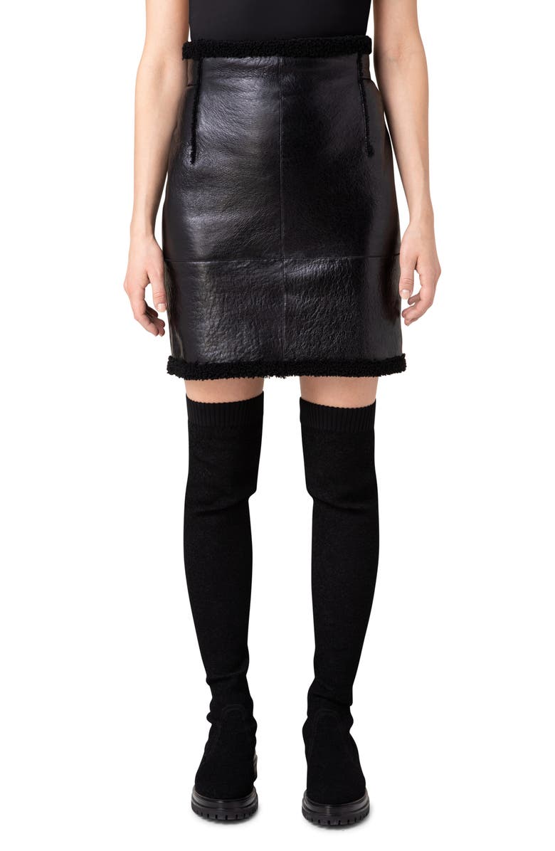 Akris Genuine Shearling Lined Leather Miniskirt, Main, color, 