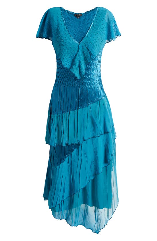 Shop Komarov Flutter Sleeve Asymmetric Gown In Peacock