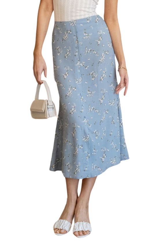 Blu Pepper Floral Print Midi Skirt In Dusty Blue