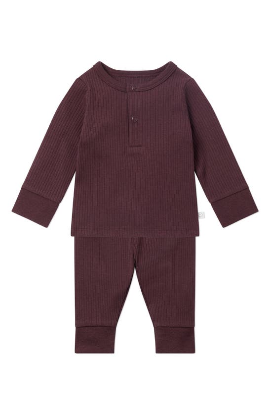 Mori Rib Fitted Two-piece Pajamas In Ribbed Berry