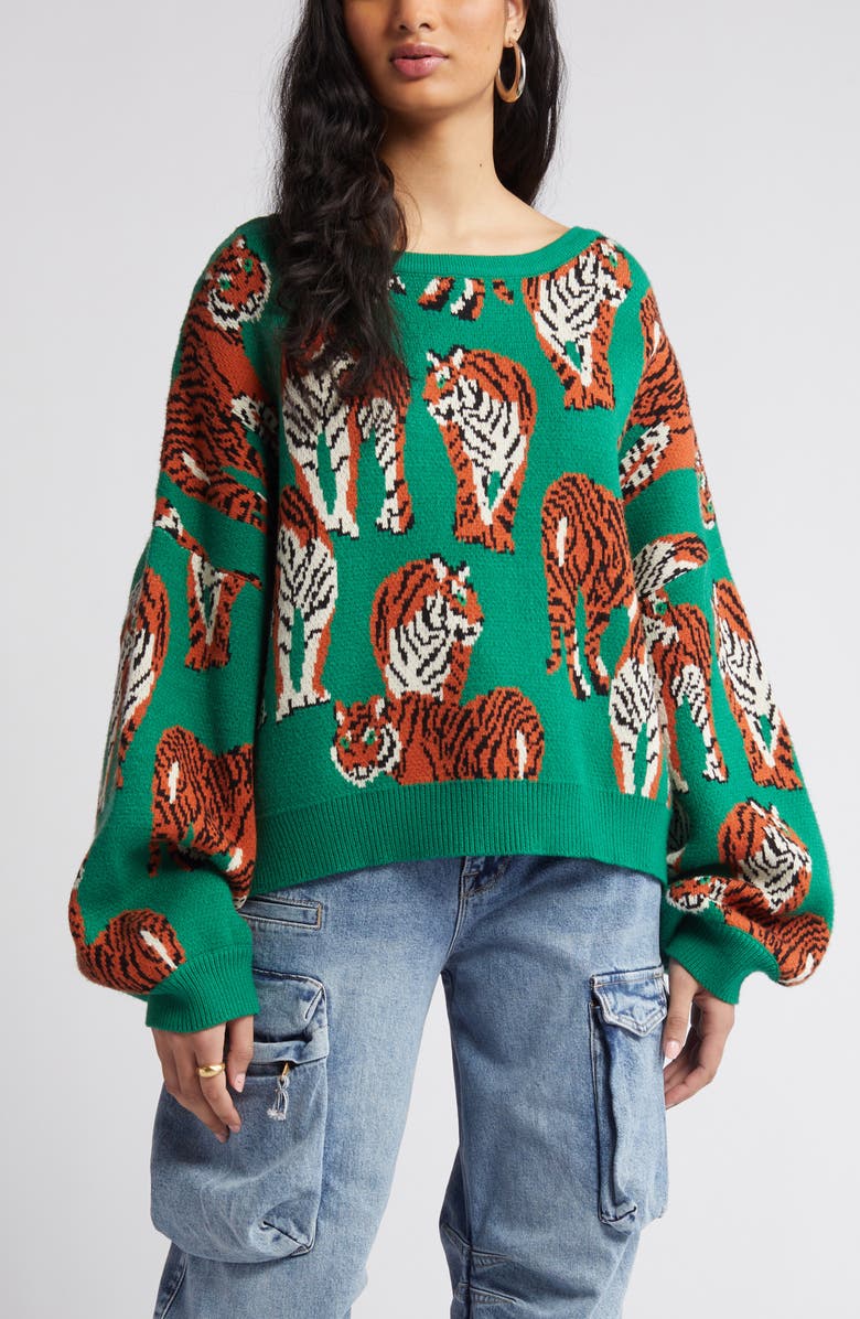 Dressed in Lala Retrograde Tiger Boxy Sweater Nordstrom