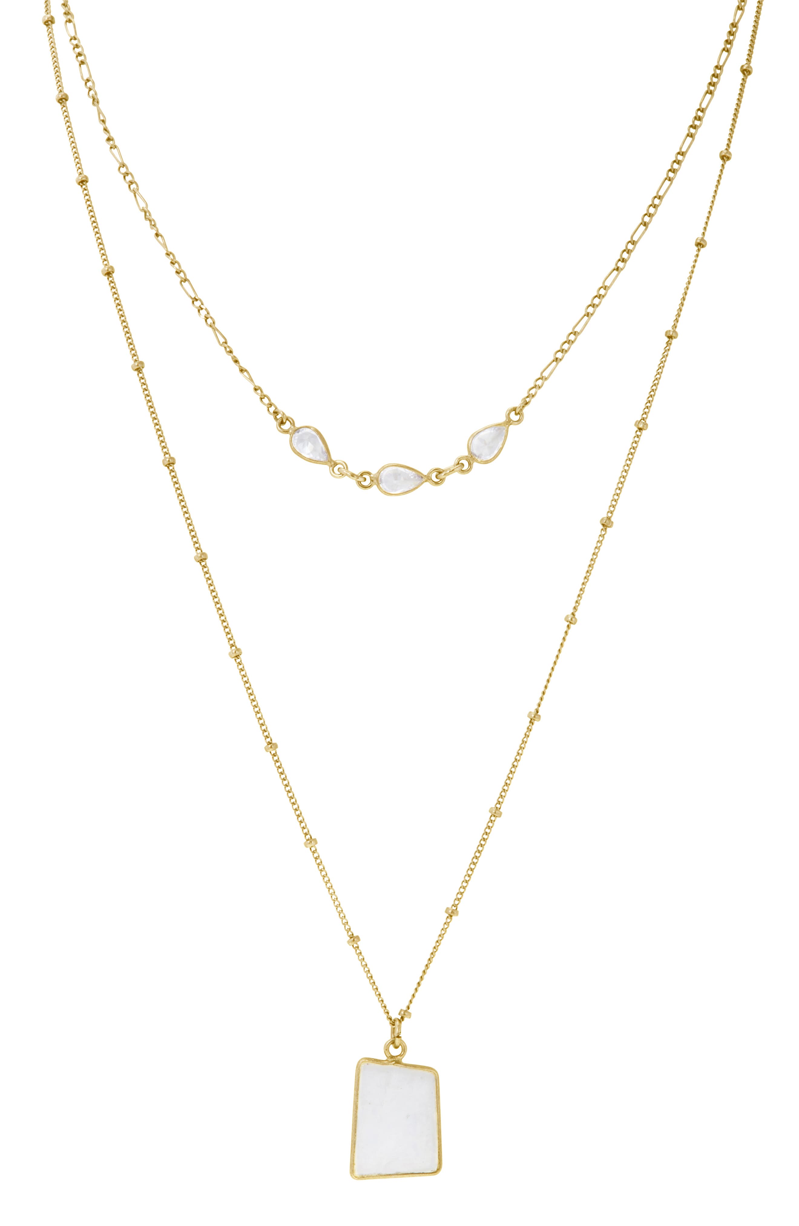 Adornia 14k Yellow Gold Vermeil Moonstone Layered Pendant Necklace In Metallic Gold