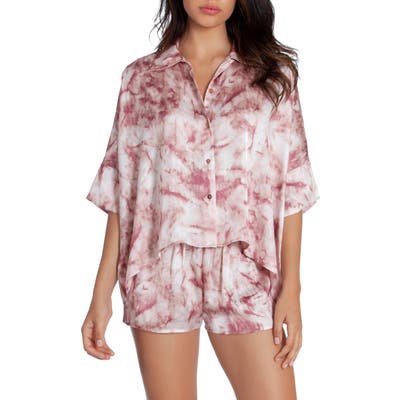 Midnight Bakery Bali Tie Dye Satin Short Pajamas, Pink