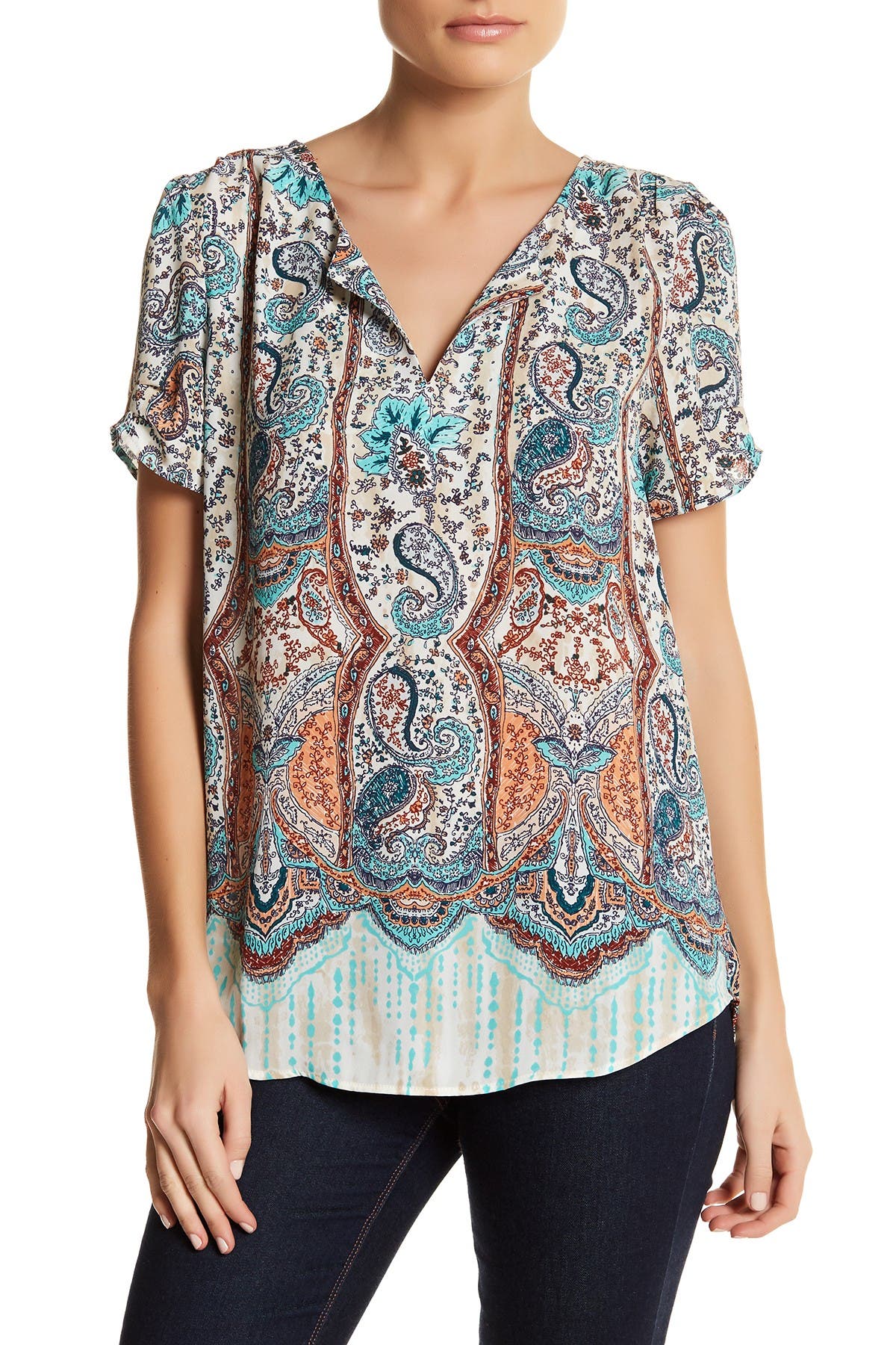 DR2 by Daniel Rainn | Pleated Sleeve Split Neck Blouse | Nordstrom Rack