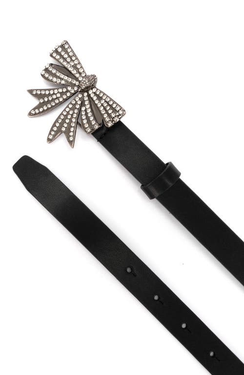 Shop Kurt Geiger London Crystal Bow Buckle Leather Belt In Black/antique Silver Clear