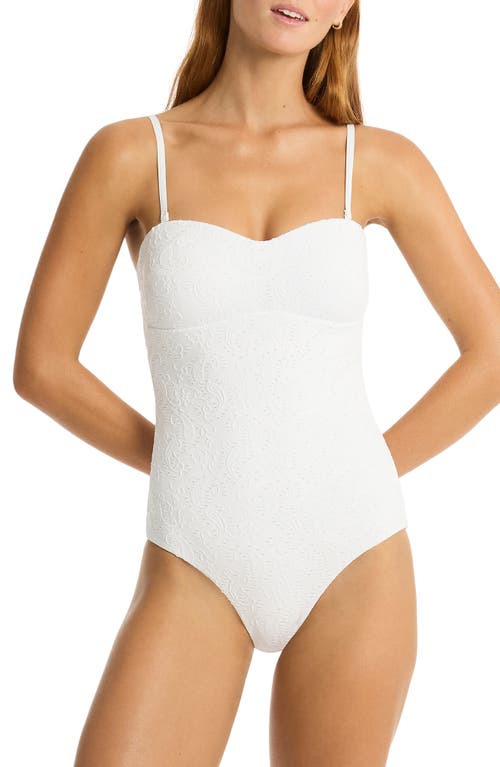 Interlace Seamless Bandeau One-Piece Swimsuit in White