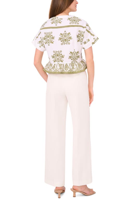 Shop Halogen ® Embroidered Peplum Top In White/olive Branch