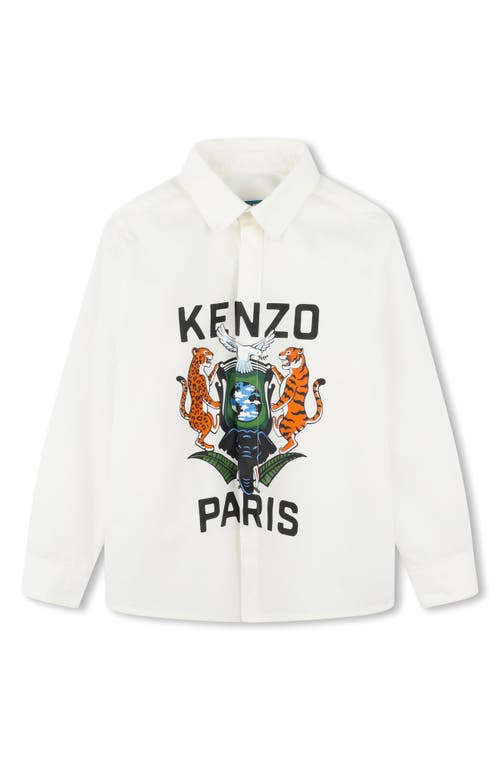 Kenzo Kids' Cotton Graphic Button-up Shirt In Ivory