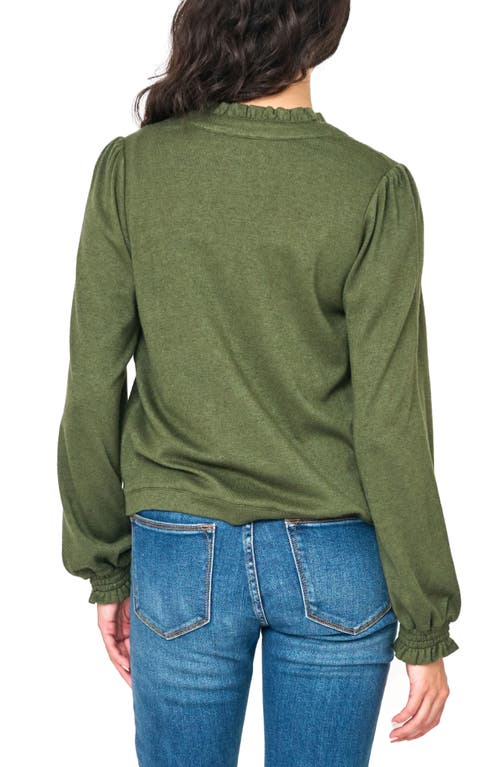 Gibsonlook Ruffle Accent Cardigan In Martini Olive