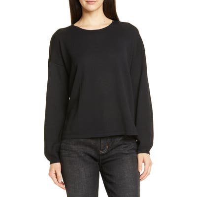 Eileen Fisher Round Neck Box Wool Sweater, Black