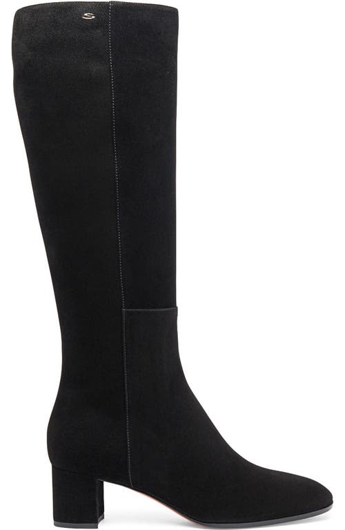 Santoni Suede Block-heel Knee Boots In Black