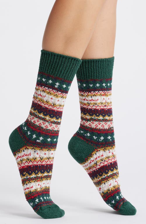 American Trench Fair Isle Recycled Cotton Blend Crew Socks in Forest 