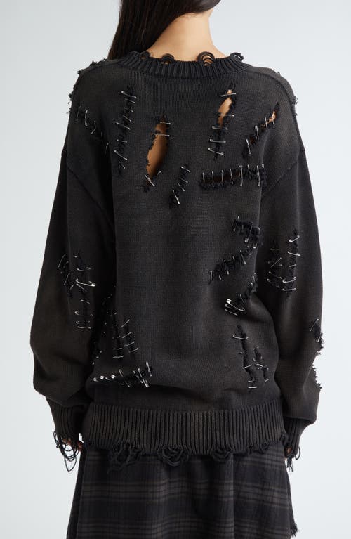 R13 Slashed Cotton Sweater In Black With Pins