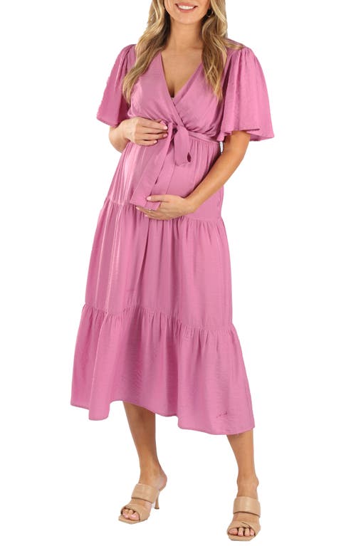 Angel Maternity Crossover Faux Wrap Maternity Maxi Dress in Pink