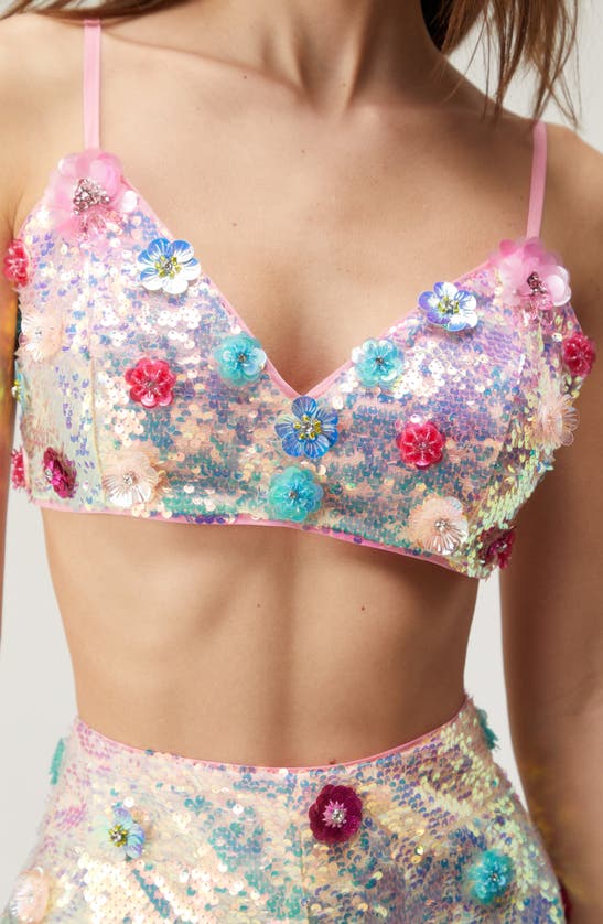 Shop Nasty Gal Floral Appliqué Sequin Bralette Top In Pink