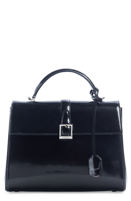 Saint Laurent Small Le Fermoir Calfskin Top Handle Bag in Noir at Nordstrom