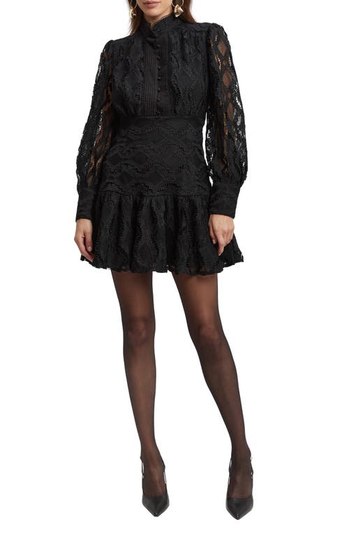 Bardot Remy Lace Long Sleeve Minidress in Black at Nordstrom, Size 4