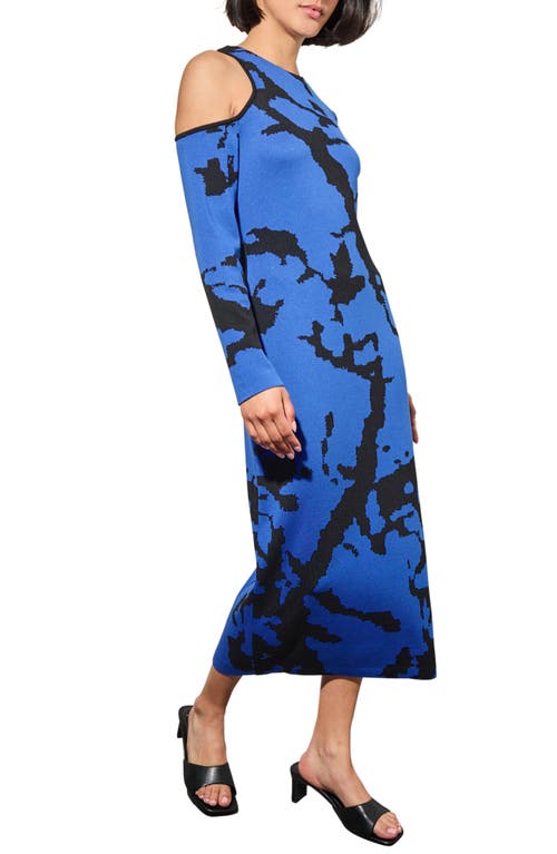 Shop Ming Wang Cold Shoulder Long Sleeve Midi Sweater Dress In Gentian Blue/black