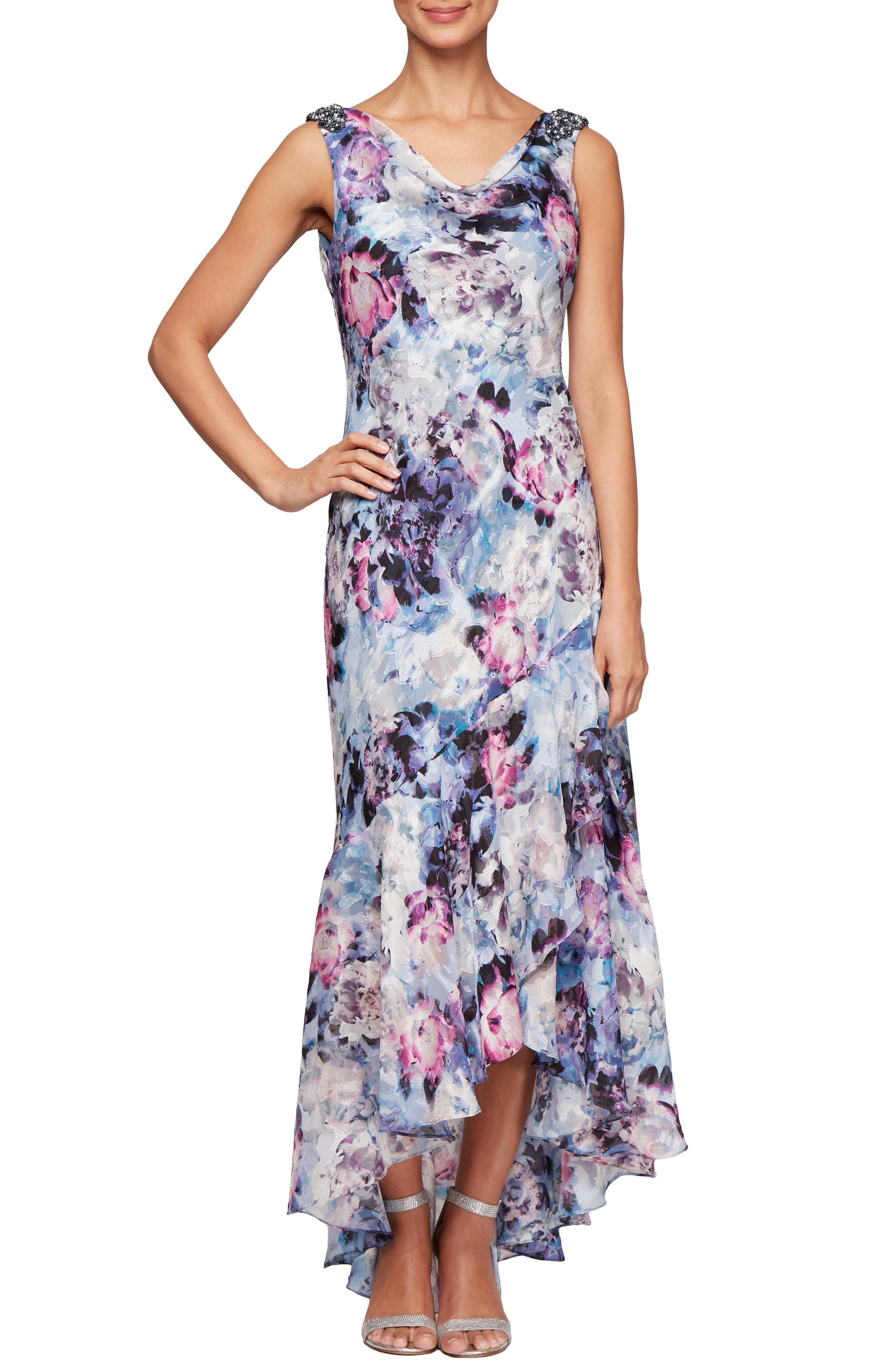 Alex Evenings Floral Print Cowl Neck Evening Gown, 8 (similar to 1) - Ivory