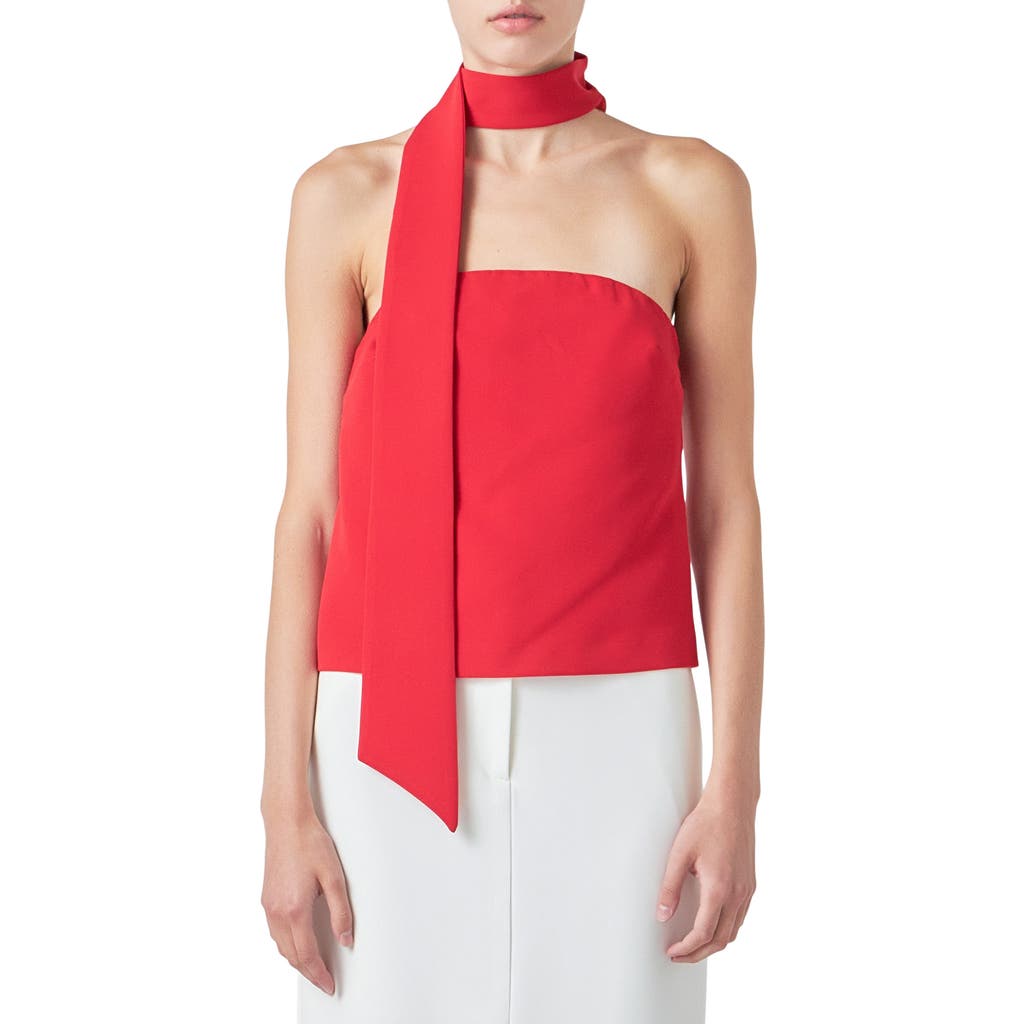 Grey Lab Choker Tie Top In Red