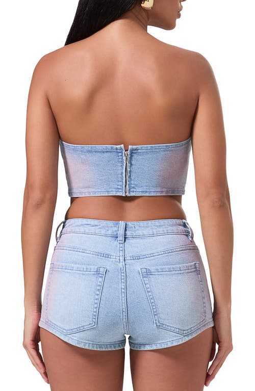 Shop Afrm Reid Crop Denim Tube Top In Blue Pink Denim Wash