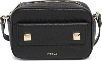 Furla Afrodite Mini Leather Camera Crossbody Bag in Black