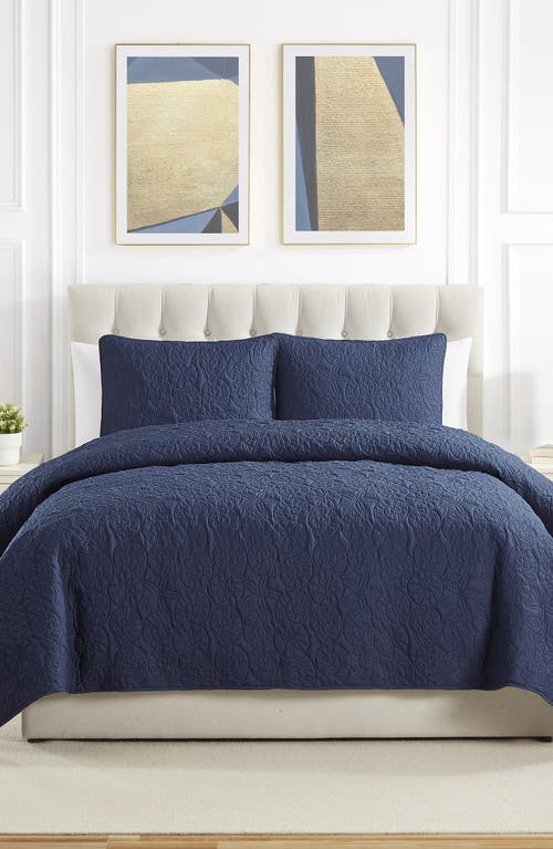 Vcny Home Seashell Solid 3-piece Quilt Set In Navy