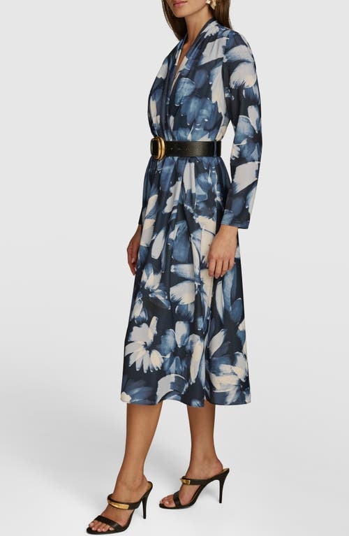 Donna Karan New York Floral Print Belted Long Sleeve Midi Dress In Nightfall Multi