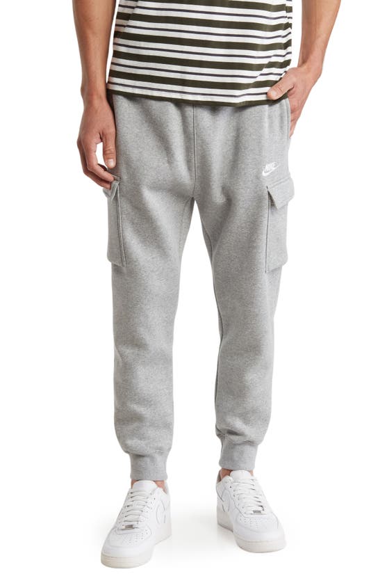 Shop Nike Club Fleece Cargo Pocket Joggers In Dark Grey Heather/ White