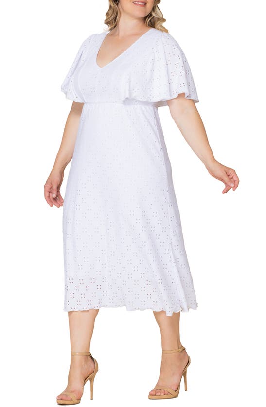 Kiyonna Lucy Short Sleeve Eyelet Midi Dress In White
