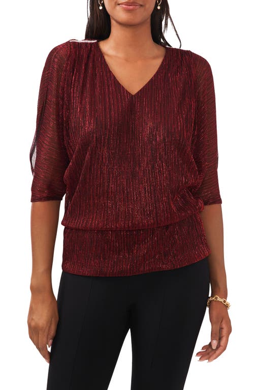 Shop Chaus Metallic V-neck Blouse In Black/red