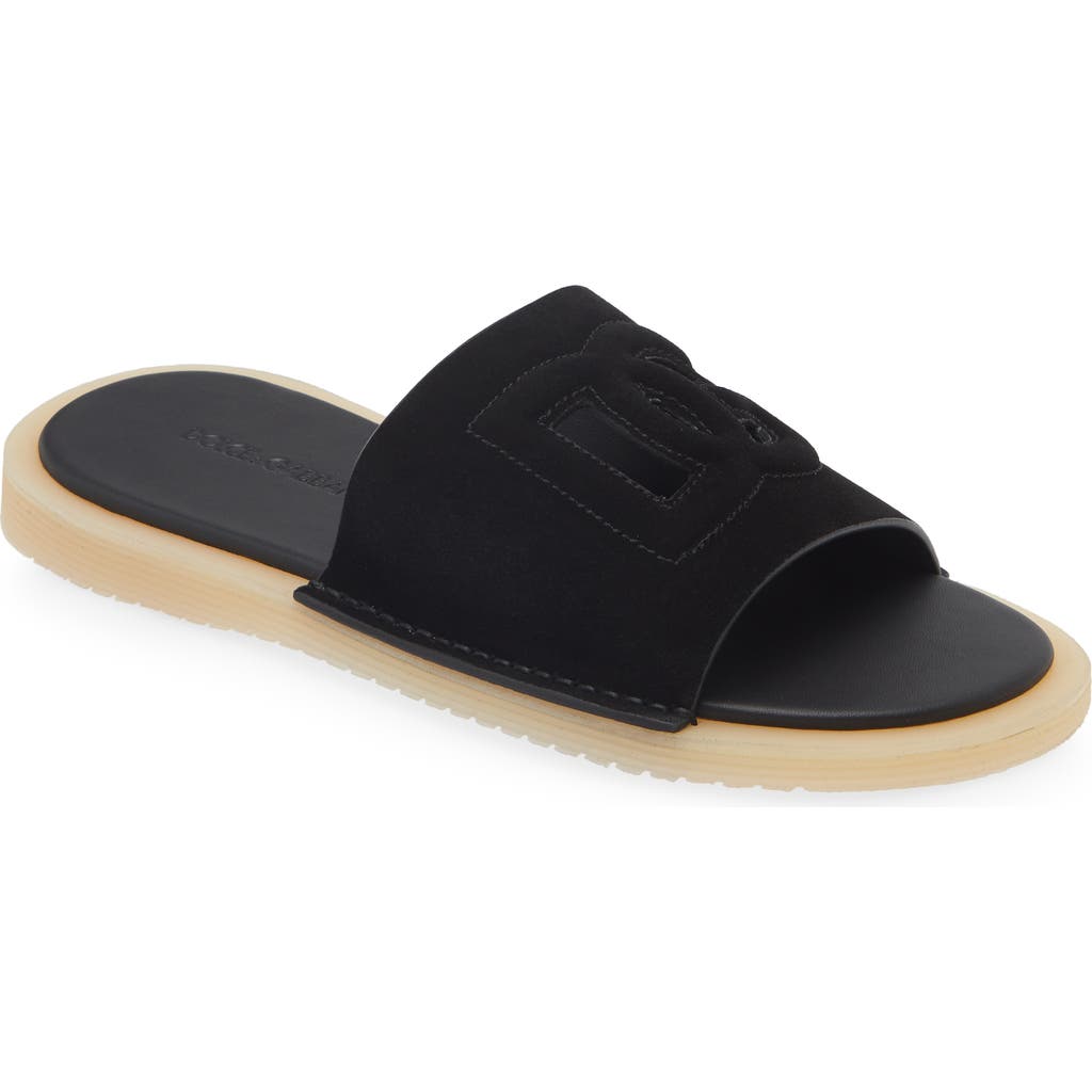 Dolce & Gabbana Dg Logo Suede Slides In Black