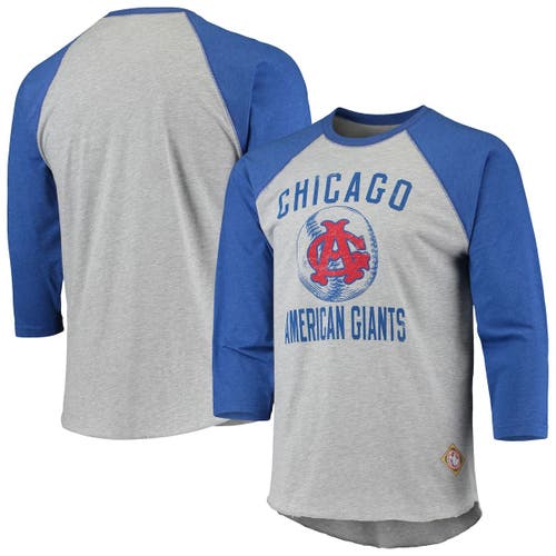 Men's Stitches Heathered Gray/Royal Chicago American Giants Negro League Wordmark Raglan 3/4-Sleeve T-Shirt in Heather Gray
