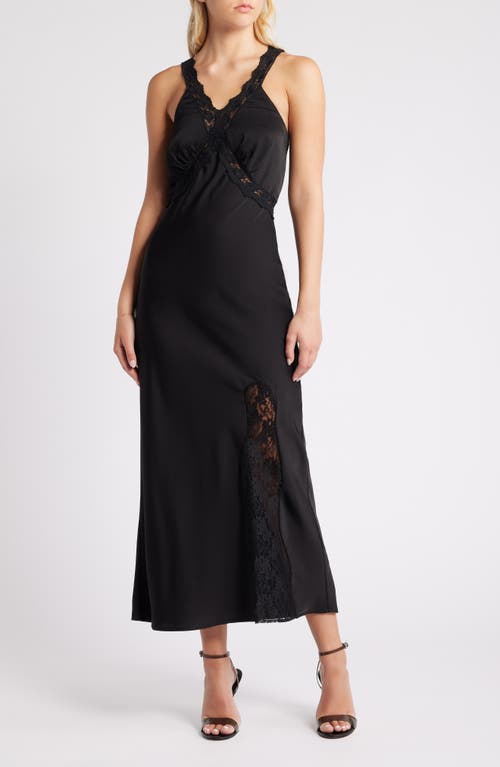 Shop Rare London Lace Detail Satin Slipdress In Black